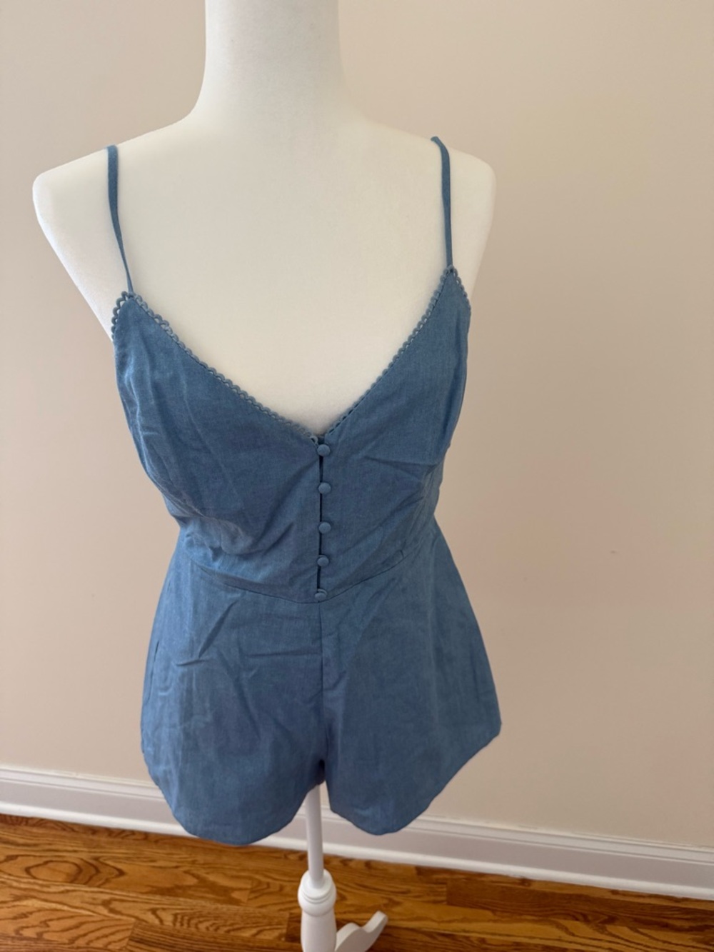 Lulu's Blue Denim Button-Front Romper